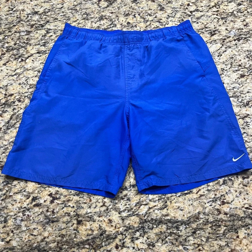 Nike Mens Royal Blue Swim Trunks Mesh Lined Board Shorts Embroidered Logo Size M